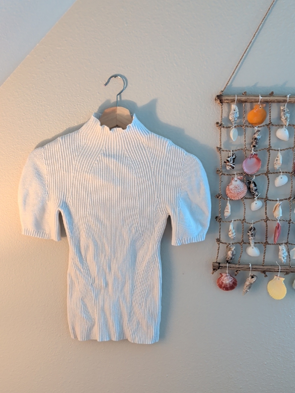 Anthropologie Maeve Ribbed Mock Neck Top in White